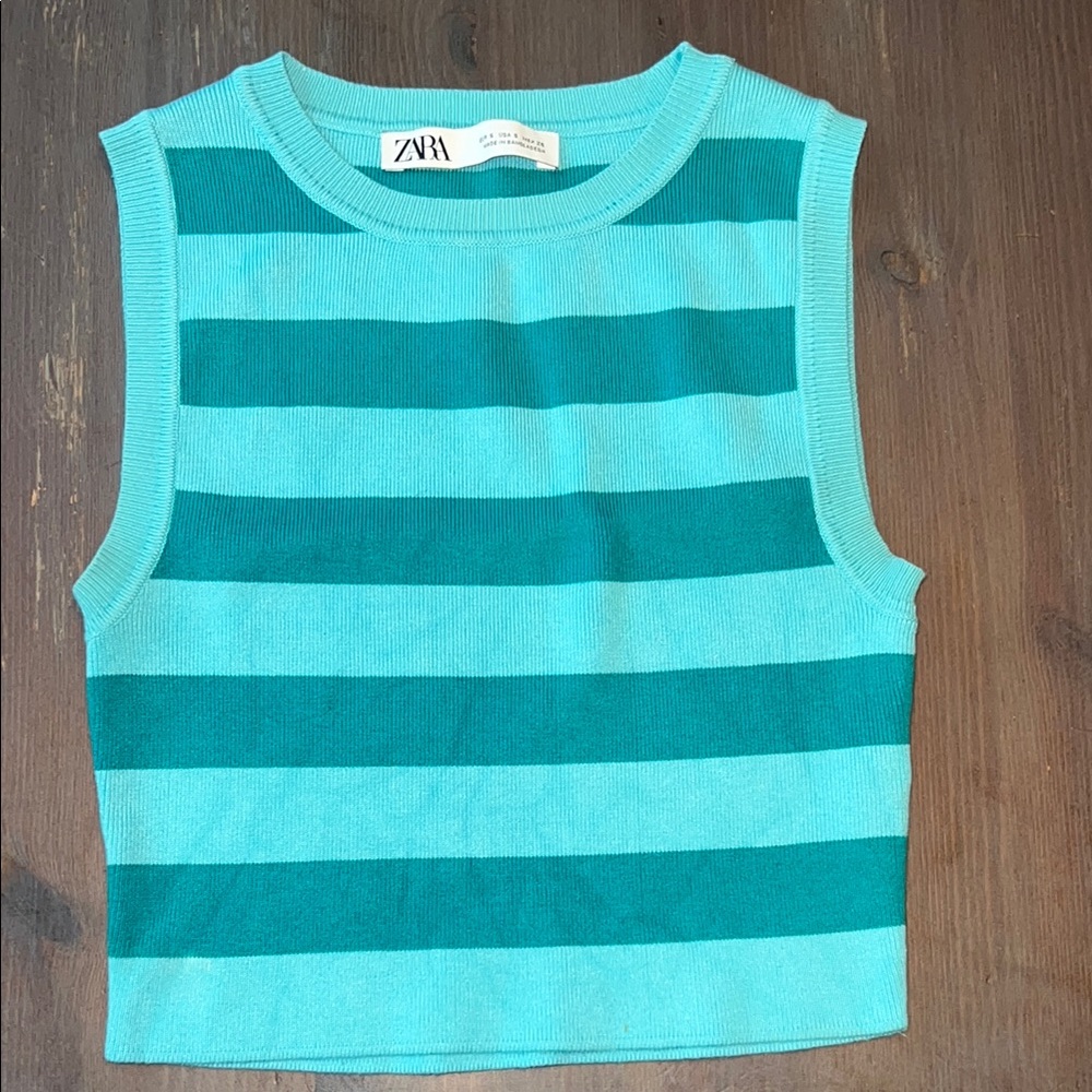 Zara Blue Sleeveless Tank Top with Crew Neck